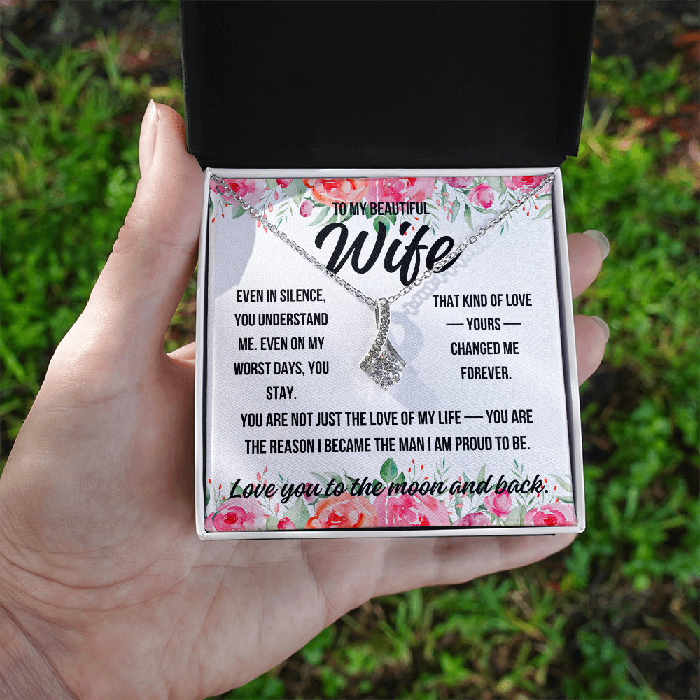 Alluring Beauty Necklace for wife with heartfelt message card from husband