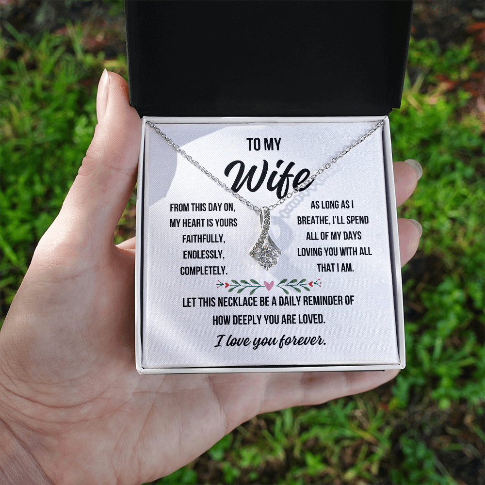Elegant necklace with love message card for wife