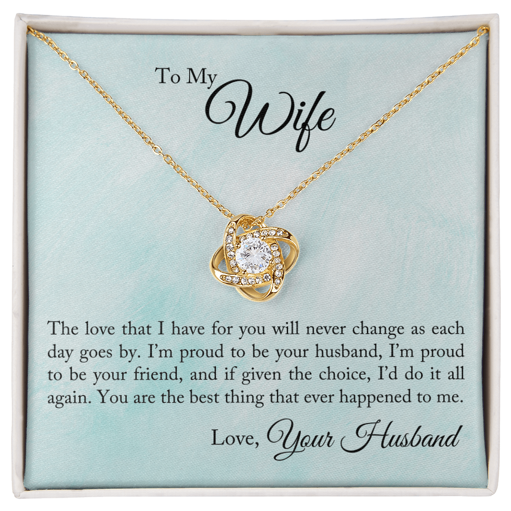 Heartfelt message card for wife included with Love Knot Necklace