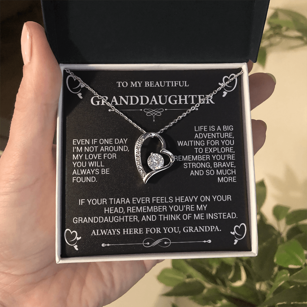 To My Beautiful Granddaughter – Always Here for You Necklace from Grandpa | Sentimental Gift with Tiara Message Card