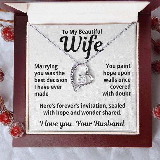 To My Beautiful Wife From Your Husband "Marrying You Was..." Forever Love Necklace