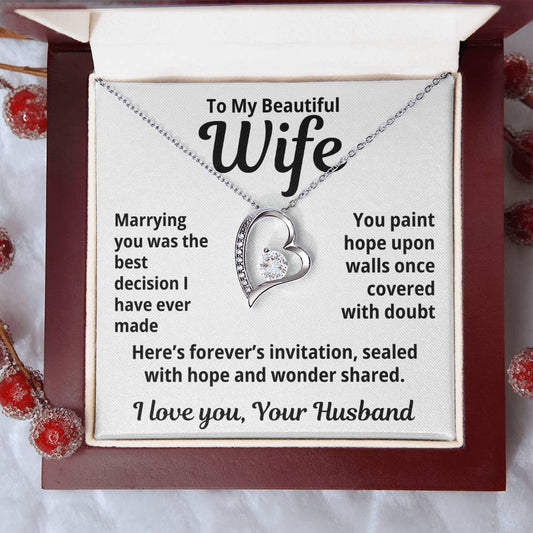 To My Beautiful Wife From Your Husband "Marrying You Was..." Forever Love Necklace