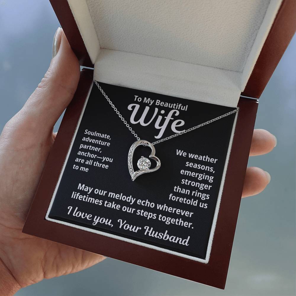 To My Beautiful Wife From Your Husband "Soulmate, Adventurer, Partner..." Forever Love Necklace