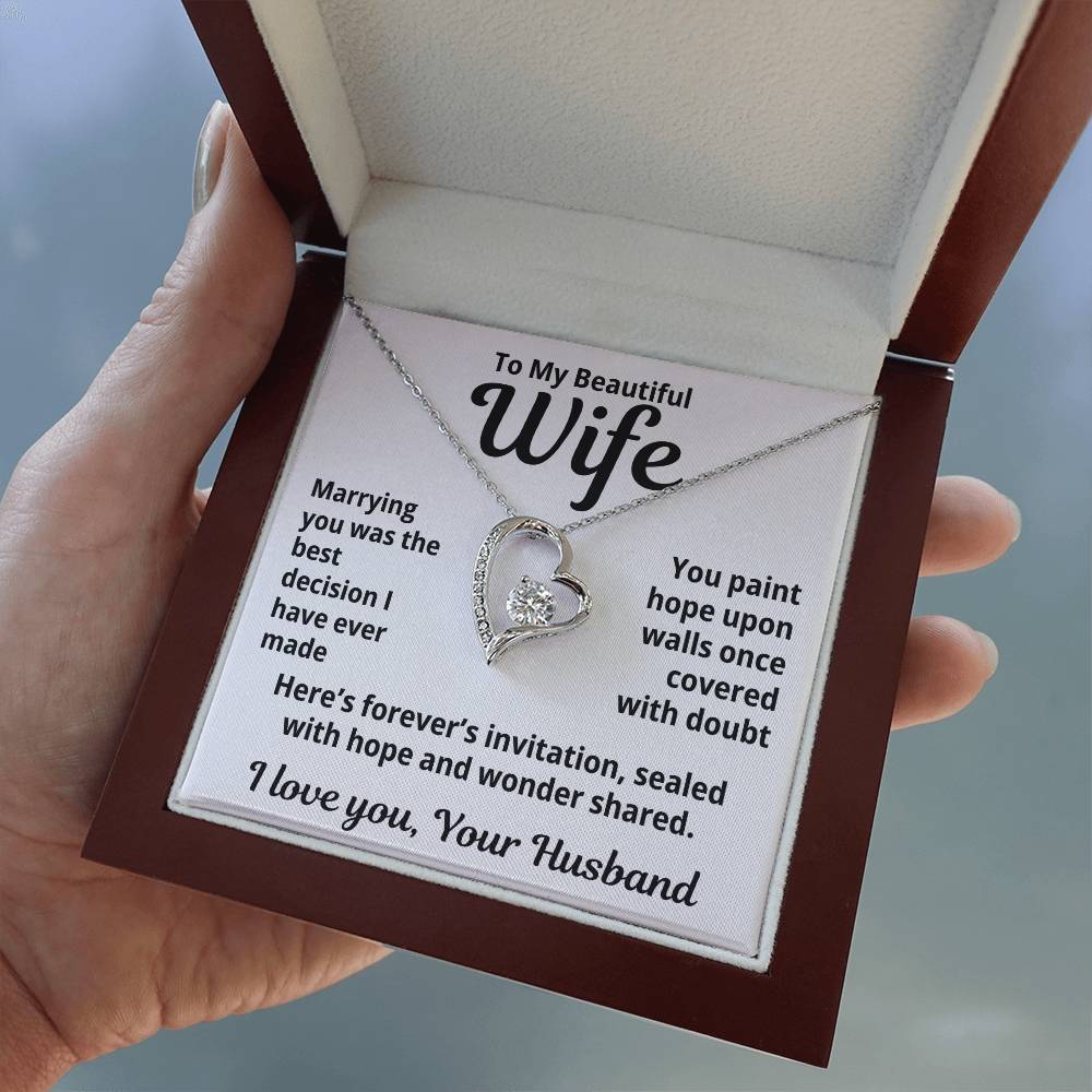 To My Beautiful Wife From Your Husband "Marrying You Was..." Forever Love Necklace