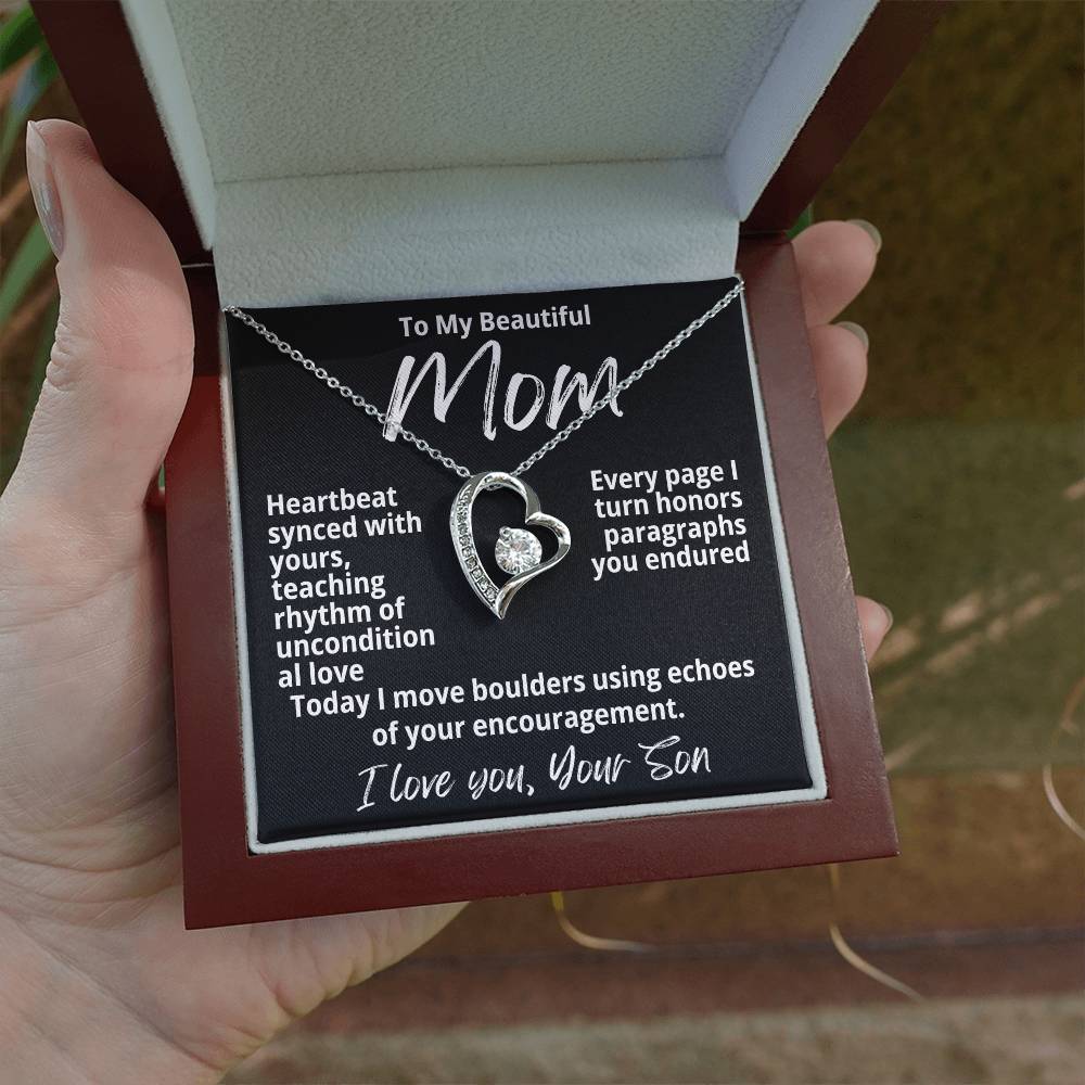 To My Beautiful Mom From Your Son "Heartbeat Synced With..." Forever Love Necklace