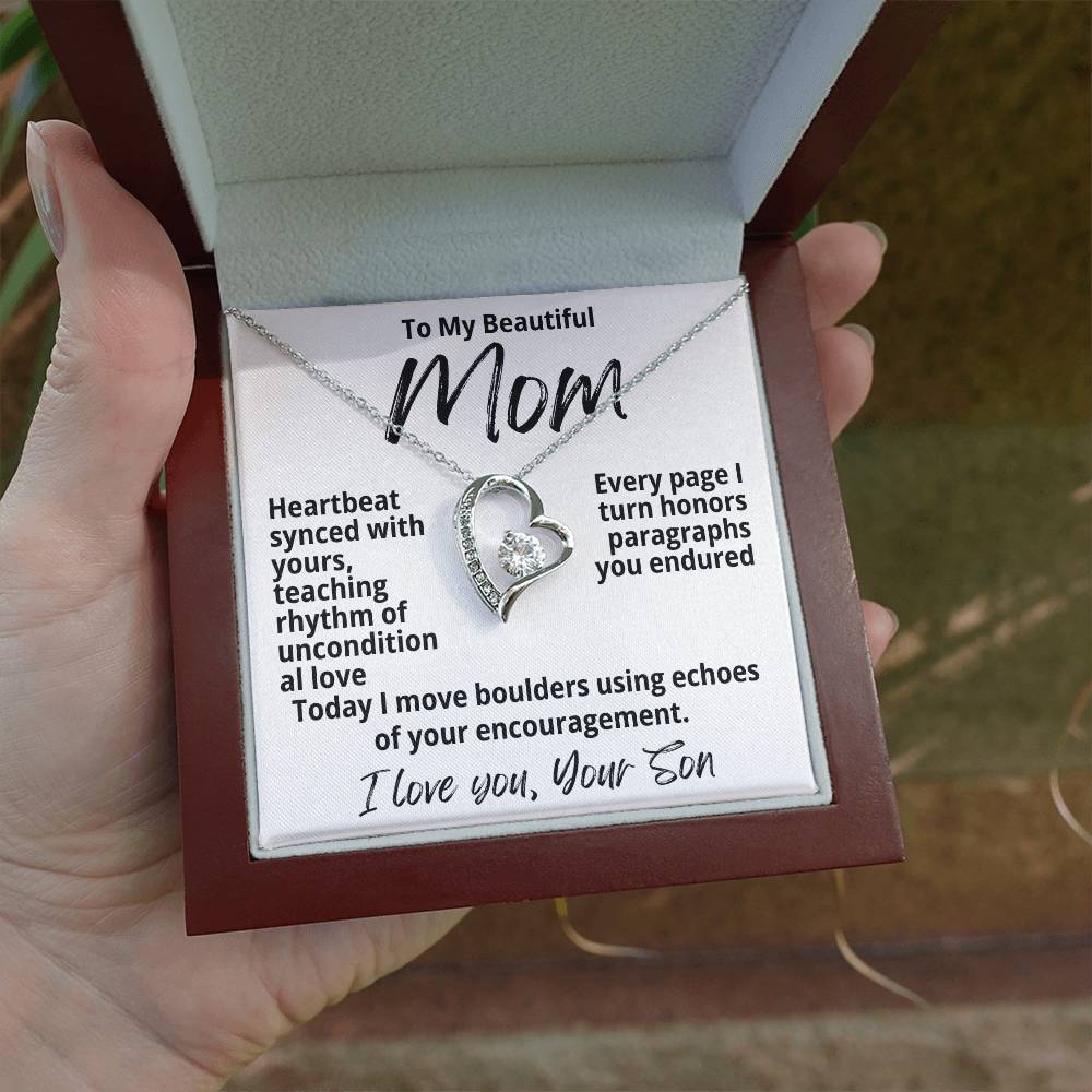 To My Beautiful Mom From Your Son "Heartbeat Synced With..." Forever Love Necklace