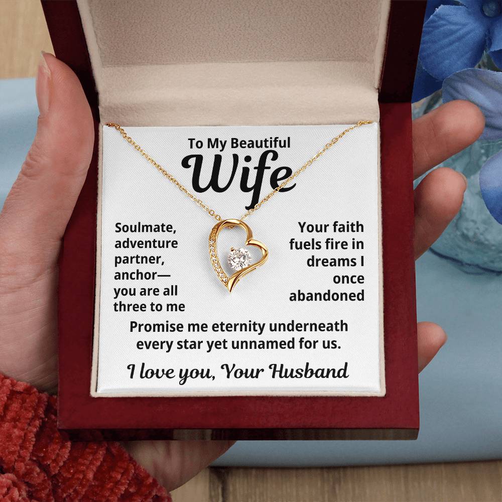 To My Beautiful Wife From Your Husband "Soulmate, Adventurer, Partner..." Forever Love Necklace
