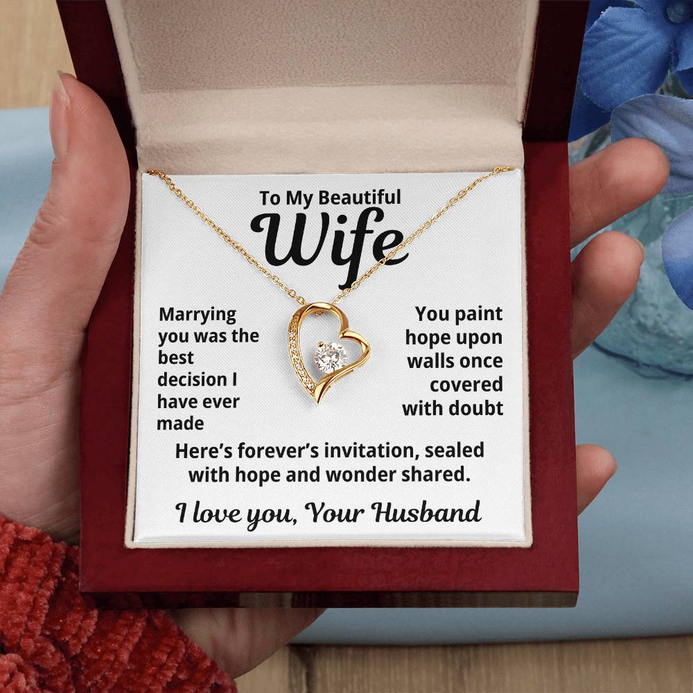 To My Beautiful Wife From Your Husband "Marrying You Was..." Forever Love Necklace