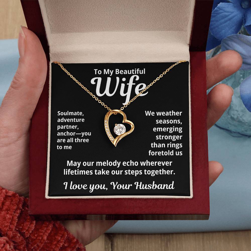 To My Beautiful Wife From Your Husband "Soulmate, Adventurer, Partner..." Forever Love Necklace