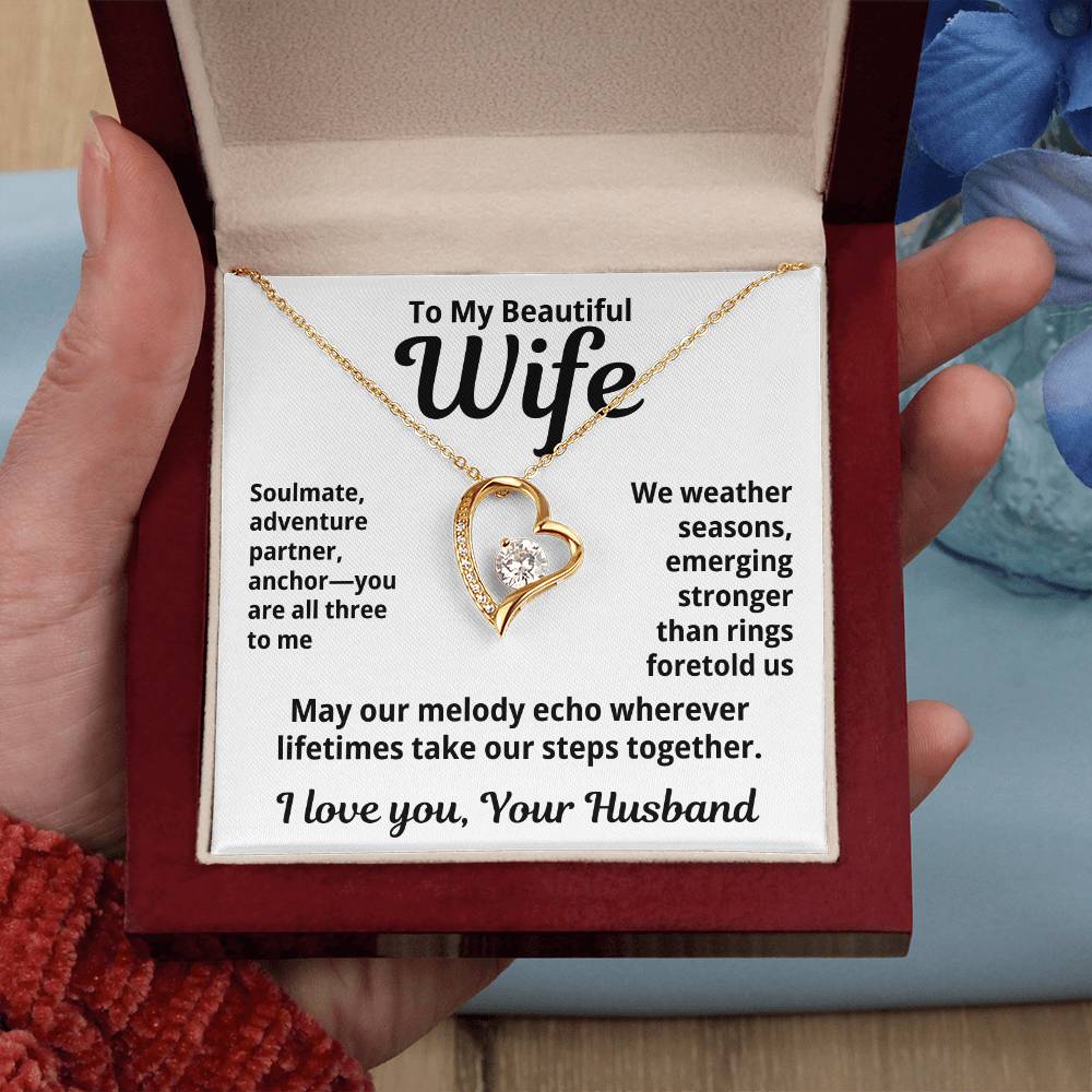 To My Beautiful Wife From Your Husband "Soulmate, Adventurer, Partner..." Forever Love Necklace