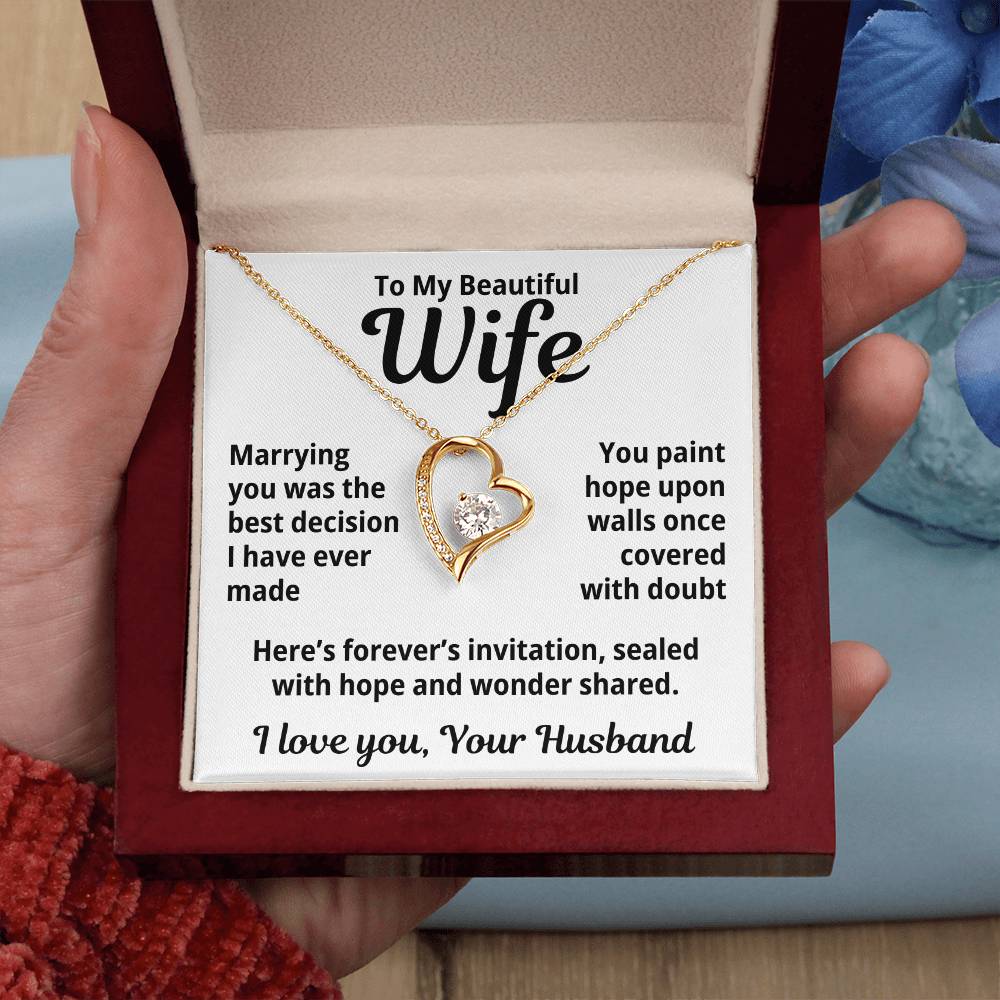 To My Beautiful Wife From Your Husband "Marrying You Was..." Forever Love Necklace