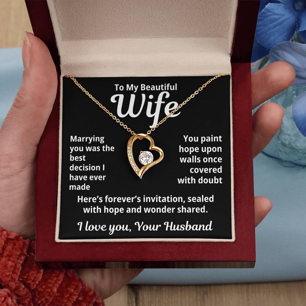 To My Beautiful Wife From Your Husband "Marrying You Was..." Forever Love Necklace