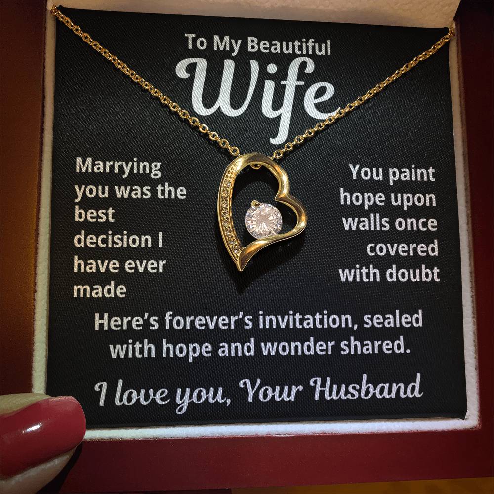 To My Beautiful Wife From Your Husband "Marrying You Was..." Forever Love Necklace