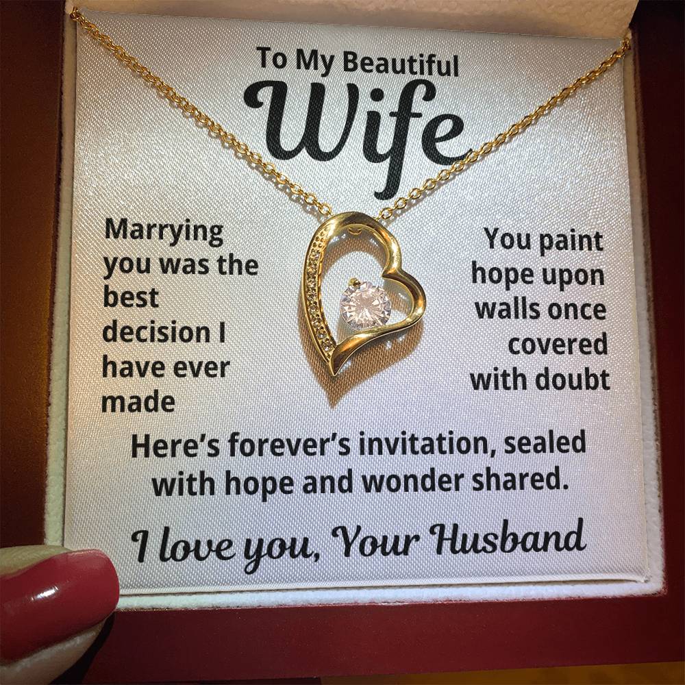 To My Beautiful Wife From Your Husband "Marrying You Was..." Forever Love Necklace