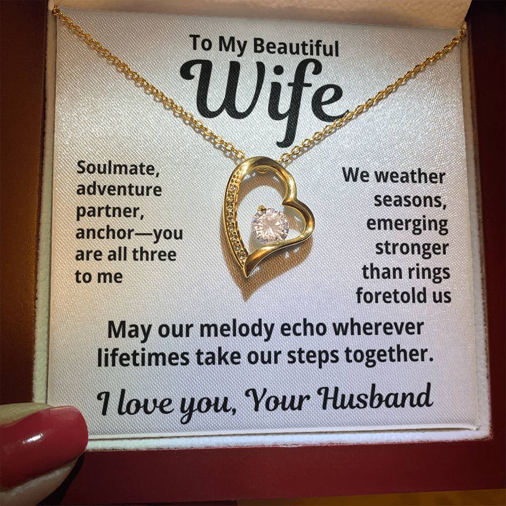 To My Beautiful Wife From Your Husband "Soulmate, Adventurer, Partner..." Forever Love Necklace