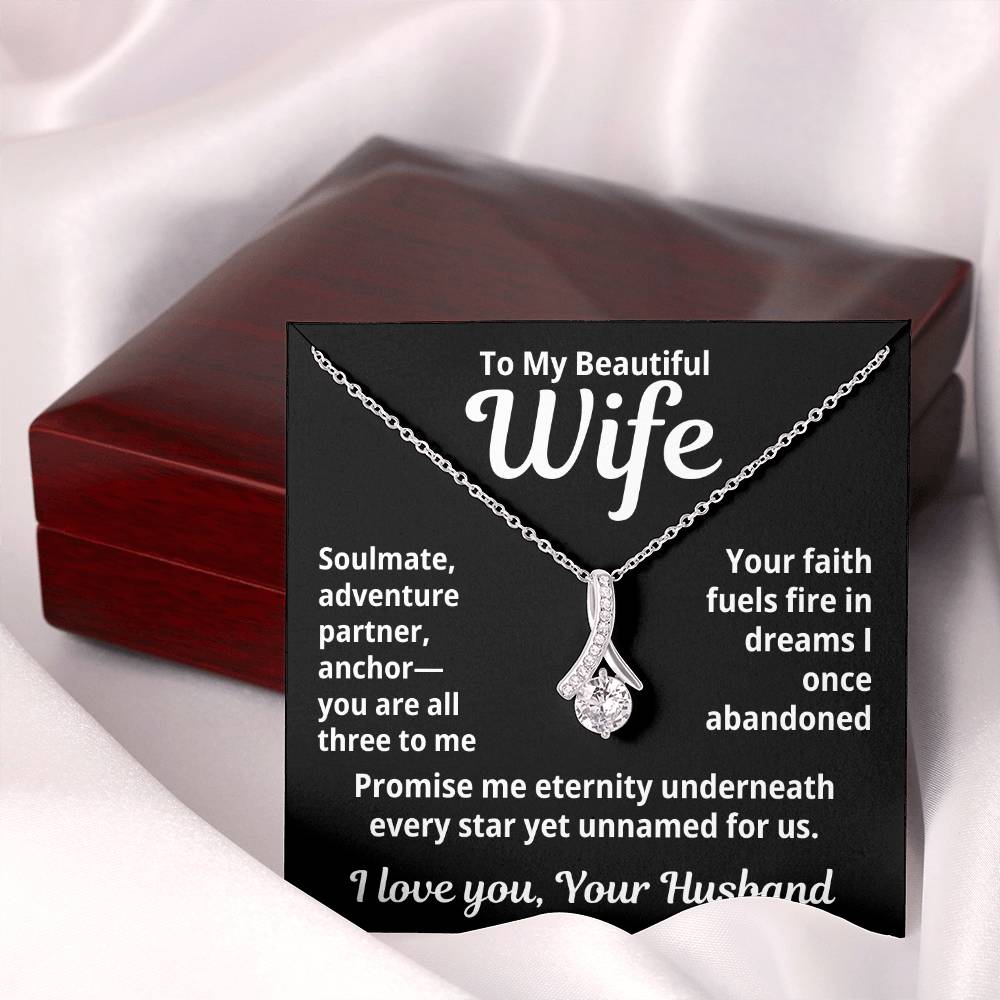 To My Beautiful Wife From Your Husband "Soulmate, Adventurer, Partner..." Alluring Beauty Necklace