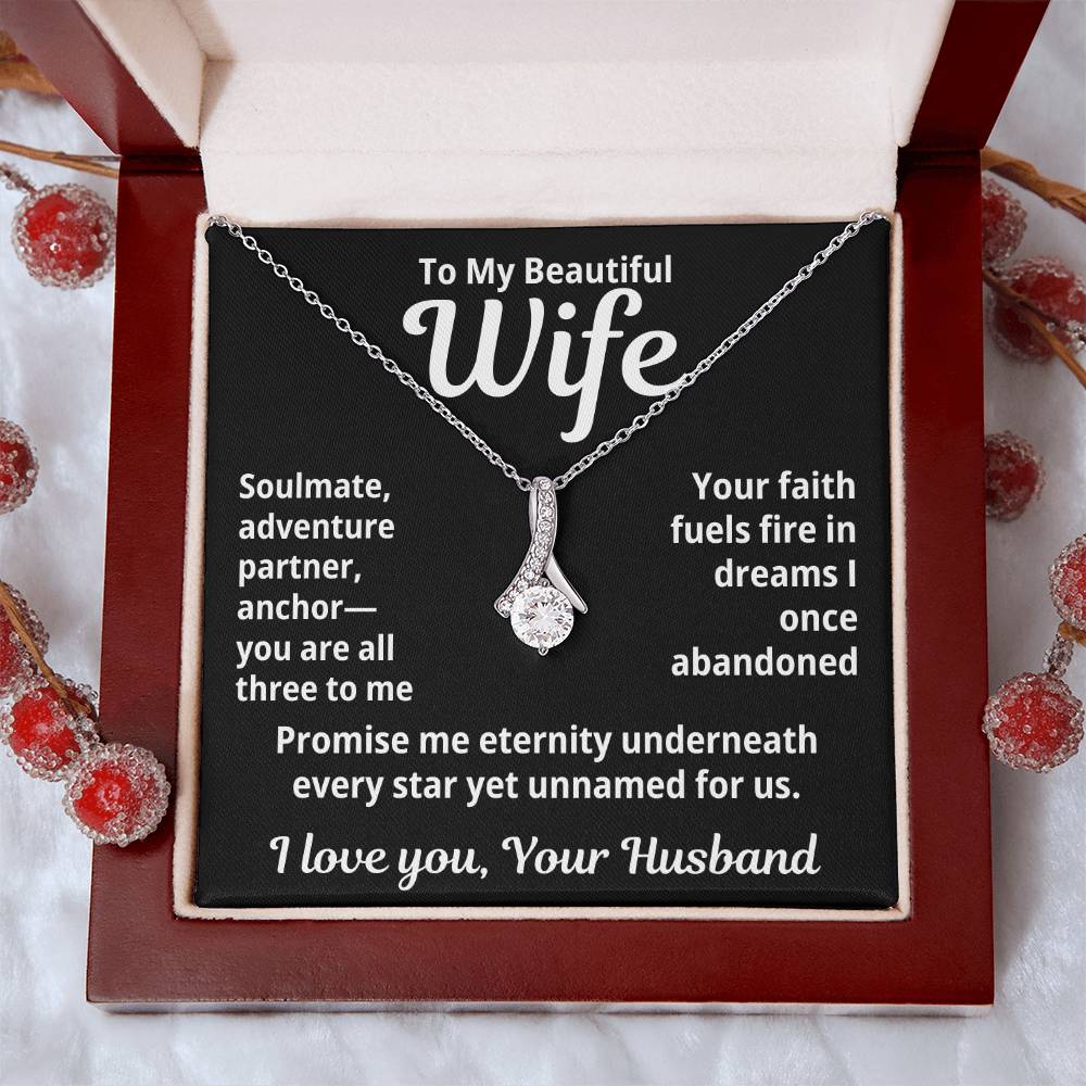 To My Beautiful Wife From Your Husband "Soulmate, Adventurer, Partner..." Alluring Beauty Necklace