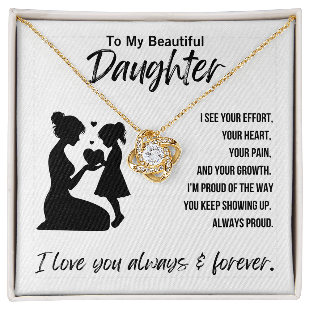 To My Daughter – Love Knot Necklace from Mom or Dad | Heartfelt Jewelry Gift with Emotional Message of Encouragement