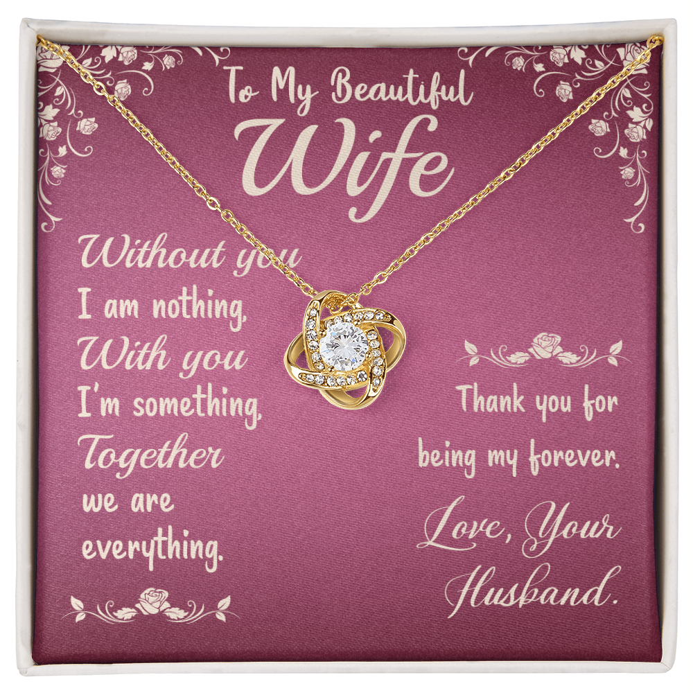 To My Beautiful Wife – Love Knot Necklace from Husband | Romantic Gift with Message of Forever Love & Gratitude