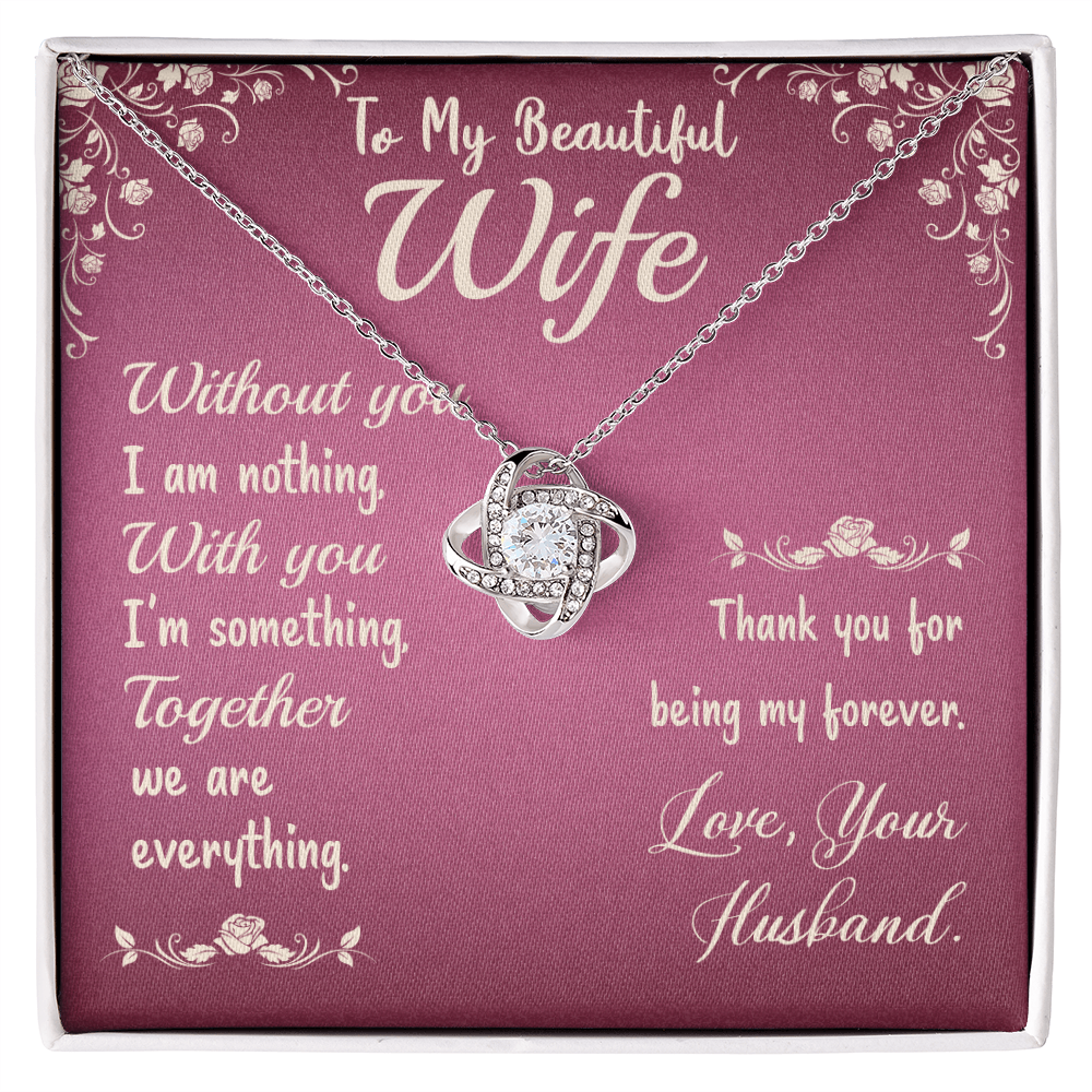 To My Beautiful Wife – Love Knot Necklace from Husband | Romantic Gift with Message of Forever Love & Gratitude