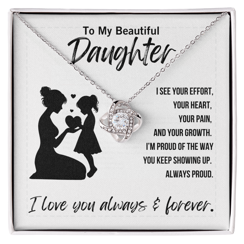 To My Daughter – Love Knot Necklace from Mom or Dad | Heartfelt Jewelry Gift with Emotional Message of Encouragement