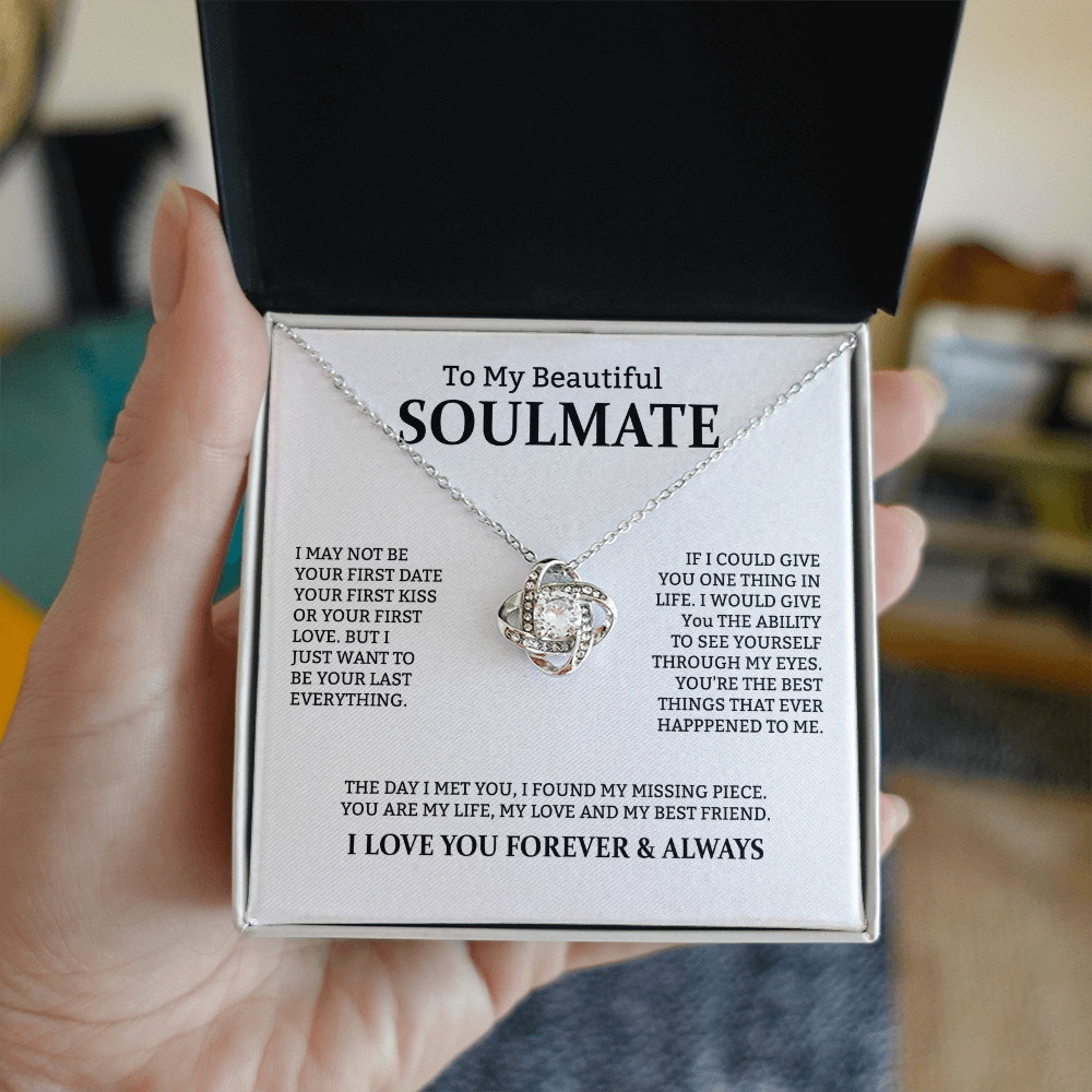To My Soulmate – Love Knot Necklace Gift for Her | Romantic Jewelry with Heartfelt Message Card for Wife, Girlfriend, or Fiancée