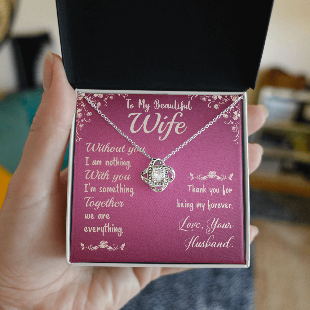 To My Beautiful Wife – Love Knot Necklace from Husband | Romantic Gift with Message of Forever Love & Gratitude