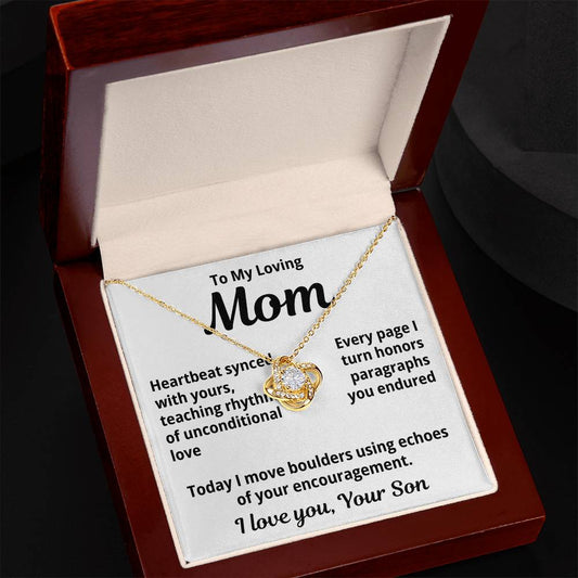 To My Loving Mom from Son "Heartbeat synced with..." Love Knot Necklace
