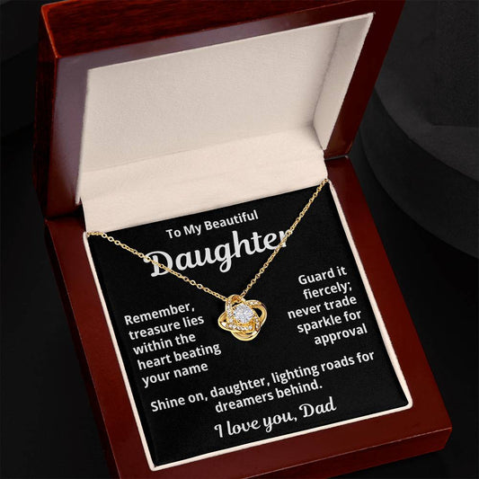 To My Beautiful Wife from Husband "Remember, treasure lies within...." Love Knot Necklace