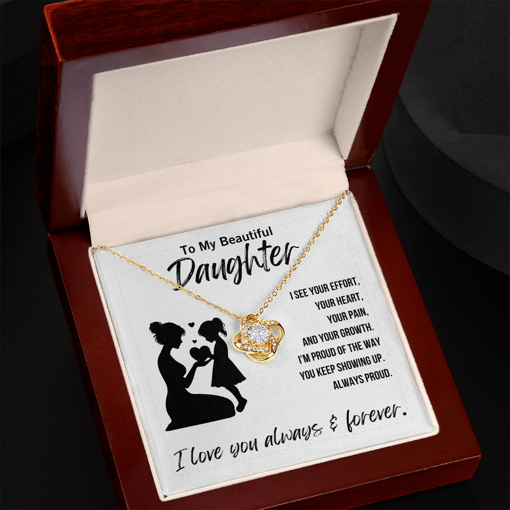 To My Daughter – Love Knot Necklace from Mom or Dad | Heartfelt Jewelry Gift with Emotional Message of Encouragement