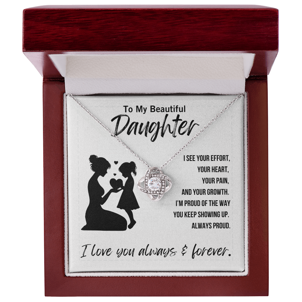 To My Daughter – Love Knot Necklace from Mom or Dad | Heartfelt Jewelry Gift with Emotional Message of Encouragement