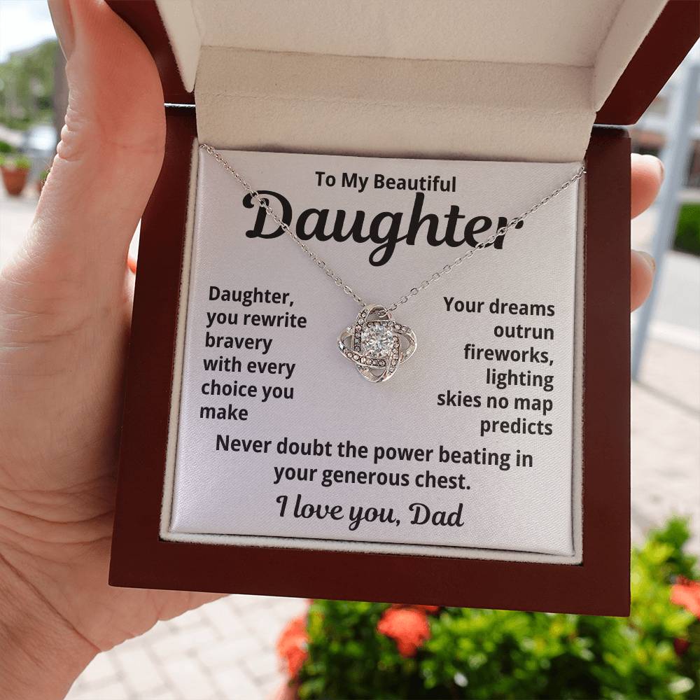 To My Beautiful Daugher from Dad "Daughter, you rewrite..." Love Knot Necklace