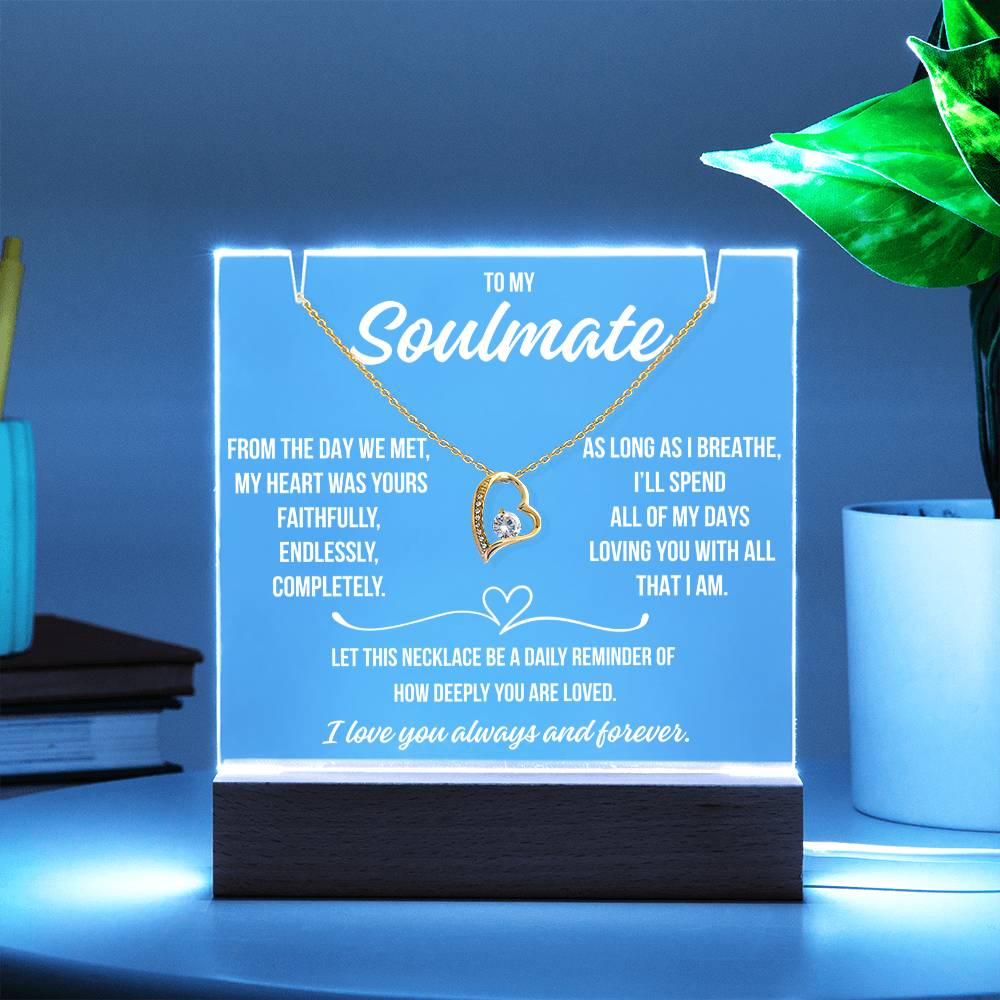 To My Soulmate  " From the day we met..."– Acrylic Plaque with Necklace Gift | Deeply Romantic Forever Love Message for Anniversary, Birthday, or Just Because