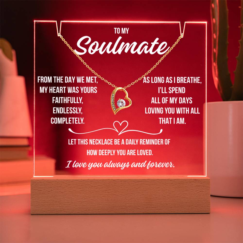 To My Soulmate  " From the day we met..."– Acrylic Plaque with Necklace Gift | Deeply Romantic Forever Love Message for Anniversary, Birthday, or Just Because