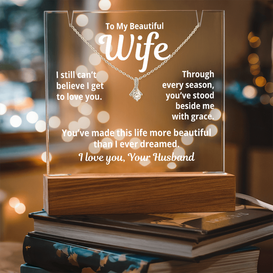 To My Beautiful Wife from Husband "You are the best..." – Alluring Beauty Necklace with Acrylic Message Card – Romantic Anniversary or Birthday Gift