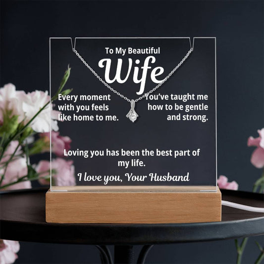 To My Beautiful Wife from Husband "Every Moment with you..." – Alluring Beauty Necklace with Acrylic Message Card – Romantic Anniversary or Birthday Gift