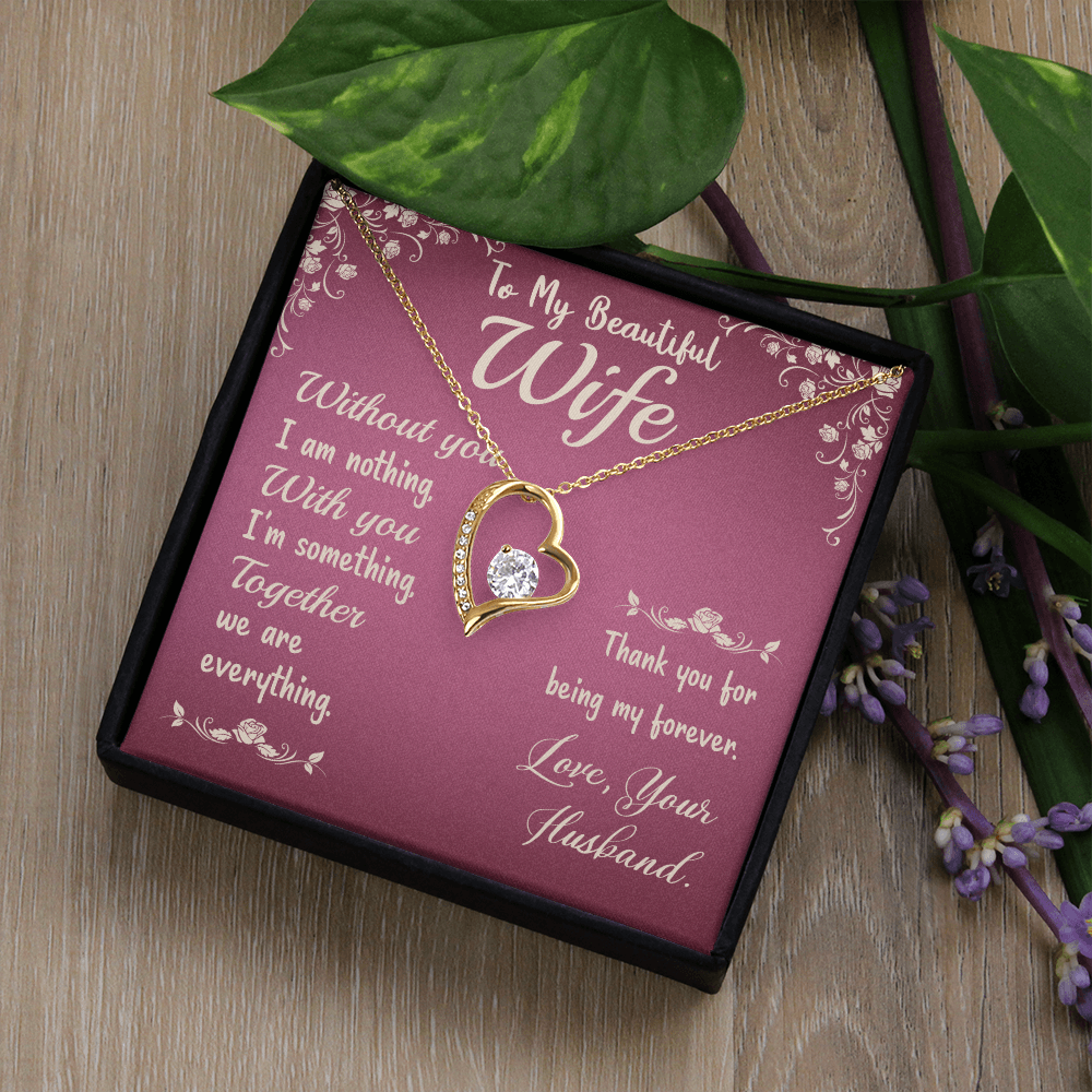 Close-up of Forever Love heart necklace for wife – elegant anniversary jewelry