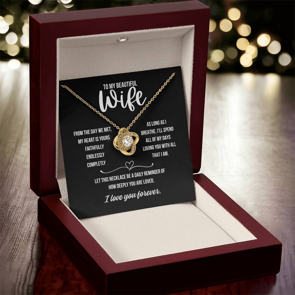 Close-up of emotional message: To My Beautiful Wife – Wedding Anniversary Jewelry