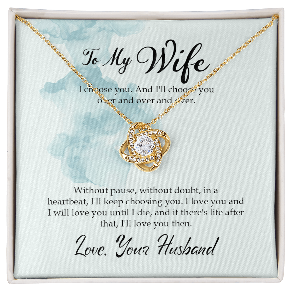 Close-up of romantic Love Knot pendant – meaningful anniversary gift for wife

