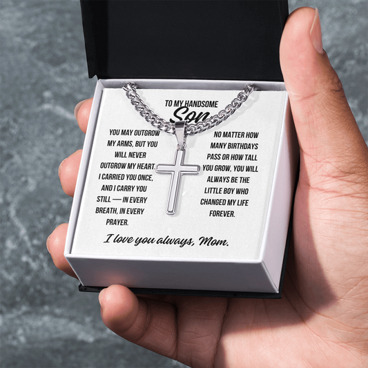 Cuban Link Chain with Cross gift for son from mom or dad

