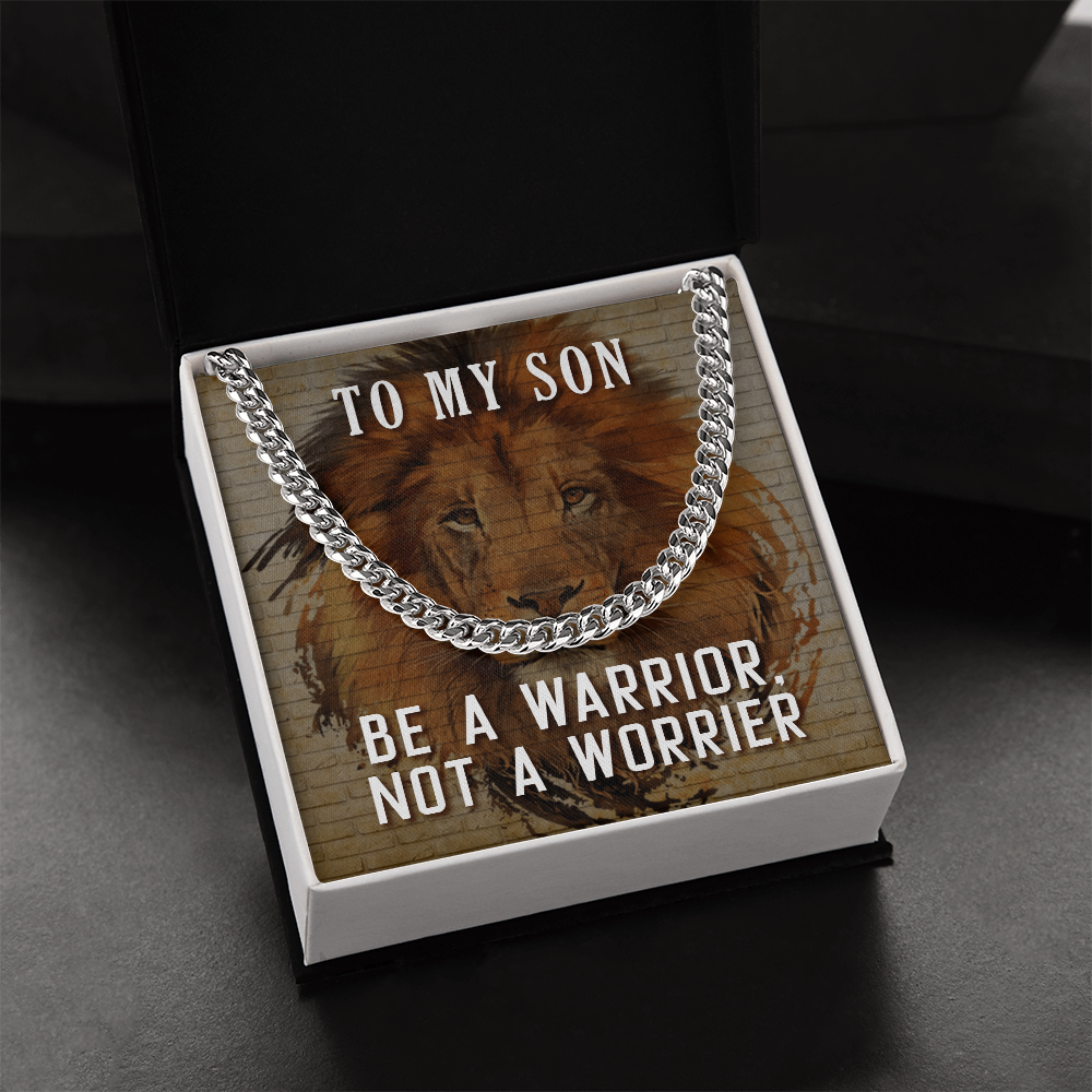 Cuban link chain gift for son with warrior message

