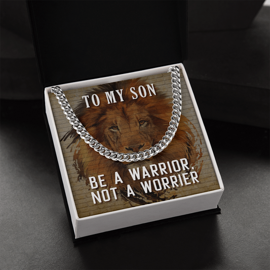 Cuban link chain gift for son with warrior message


