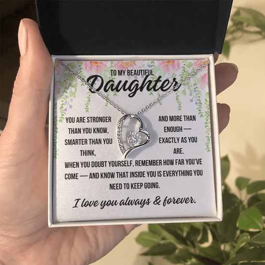 Forever Love Necklace with heart-shaped pendant and sparkling cubic zirconia center