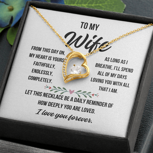 Forever Love heart necklace for wife – romantic gift from husband with cubic zirconia pendant

