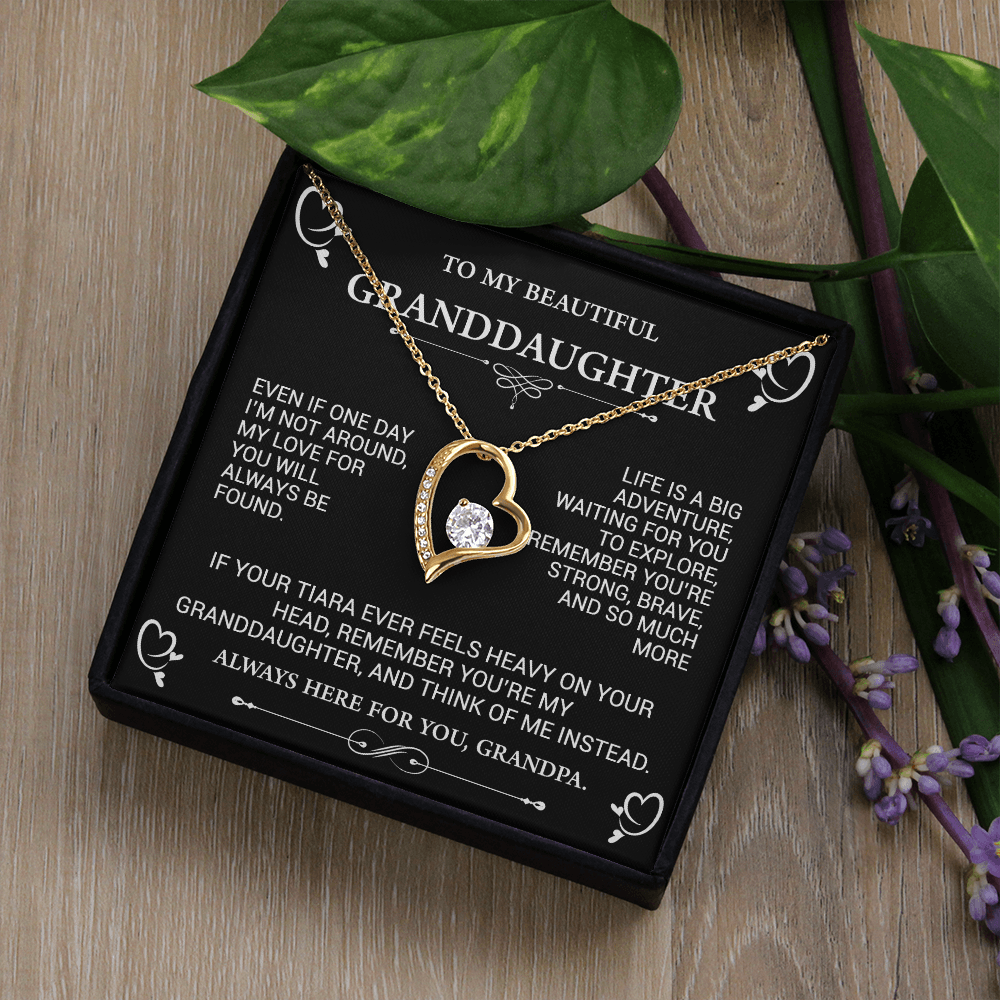 To My Beautiful Granddaughter – Always Here for You Necklace from Grandpa | Sentimental Gift with Tiara Message Card