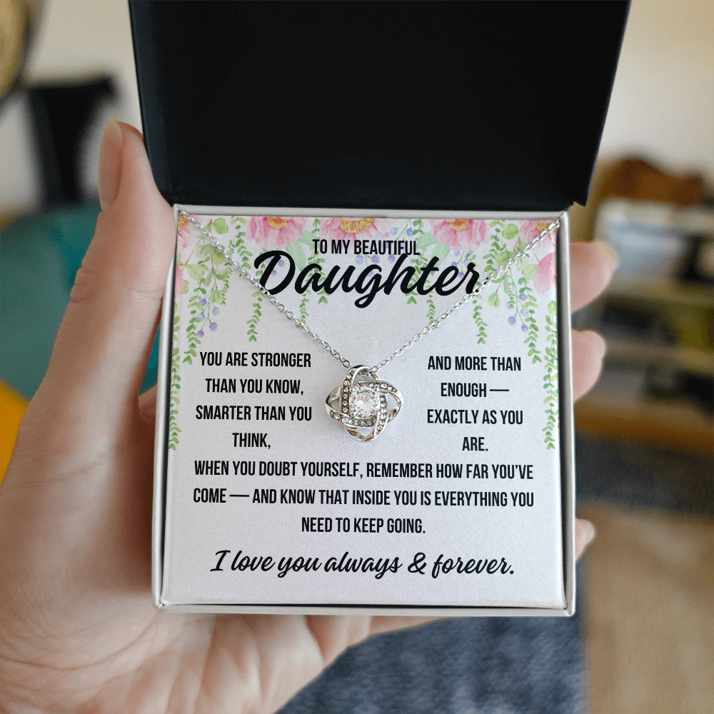 Love Knot Necklace for daughter with empowering message card

