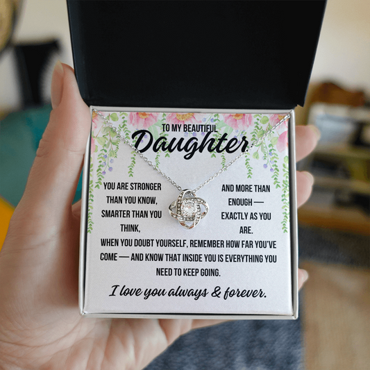 Love Knot Necklace for daughter with empowering message card

