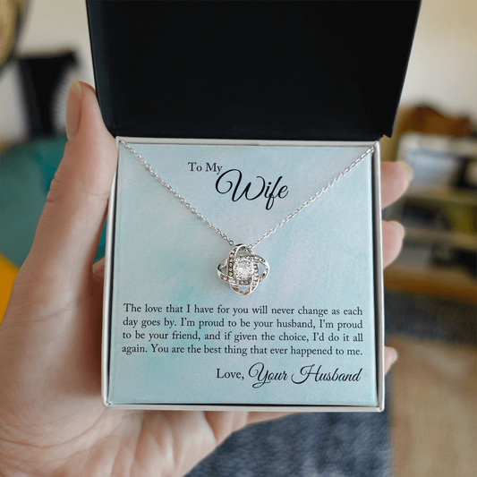 Love Knot Necklace for wife with cubic zirconia pendant – romantic gift from husband