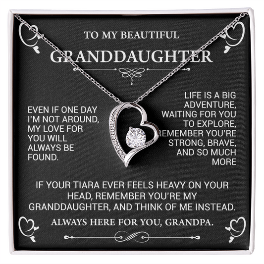 To My Beautiful Granddaughter – Always Here for You Necklace from Grandpa | Sentimental Gift with Tiara Message Card
