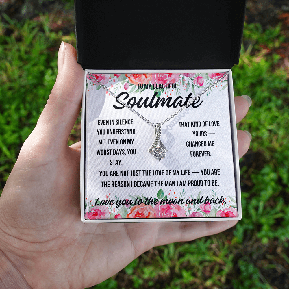 Necklace gift for soulmate with heartfelt message card from husband